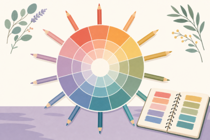 A large stylized color wheel