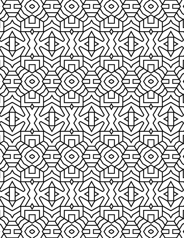 Arrow and Hexagon Grid Coloring Page, Nested Diamonds and H-Bars