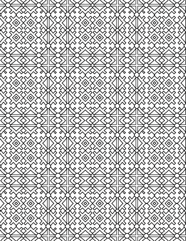 Aztec Diamond Square Grid Coloring Page, Nested Diamonds and Circle Nodes