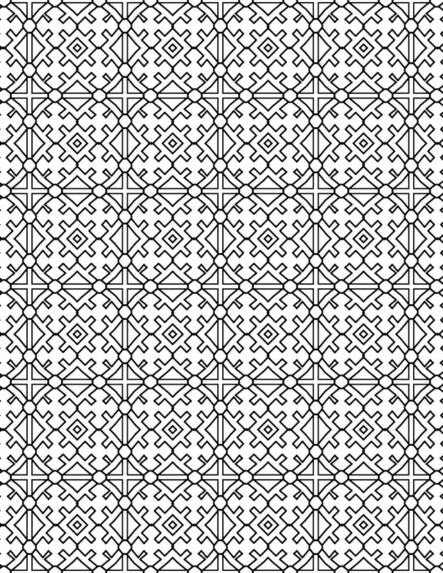 Aztec Square Grid Coloring Page, Diamond Centers and Step Motifs