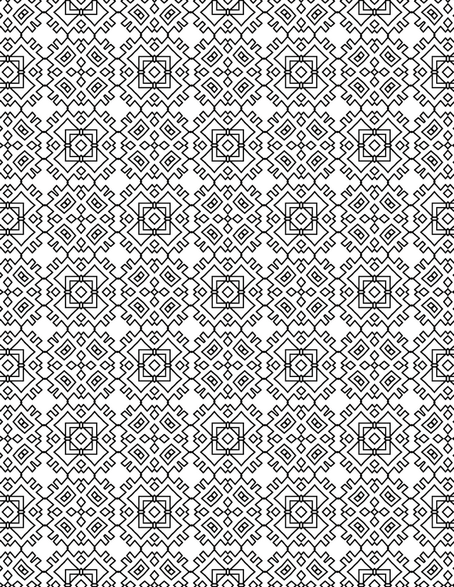 Aztec Square Medallion Coloring Page, Nested Frames and Step Details
