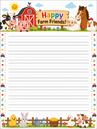 Barn Farm Animals Handwriting Sheet