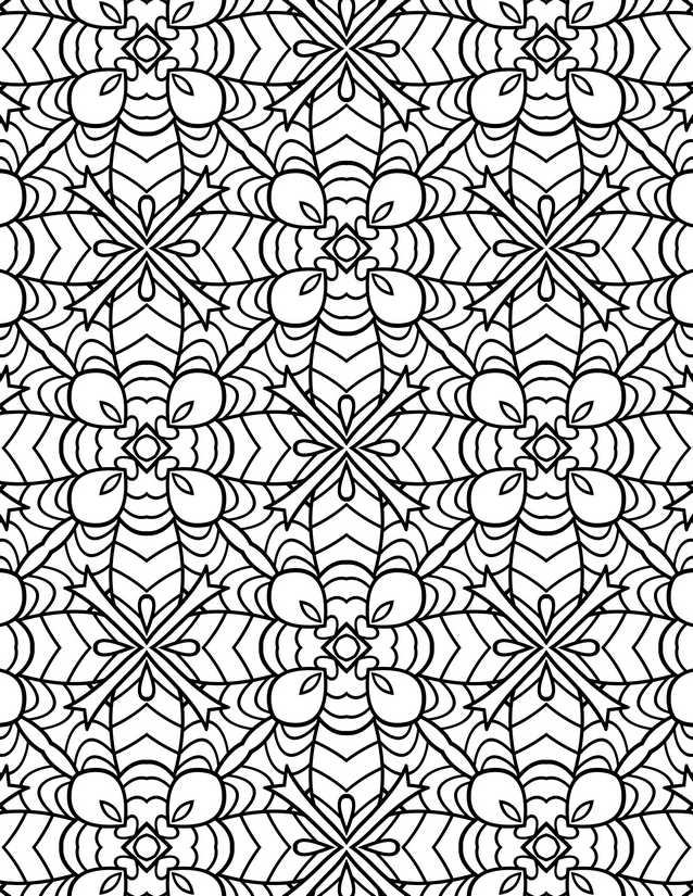 Blooming Cross and Chevron Grid Coloring Page