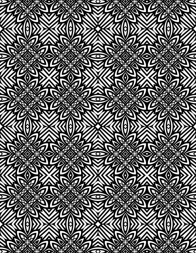 Bold Floral and Chevron Tile Coloring Page, Dense Black Fill
