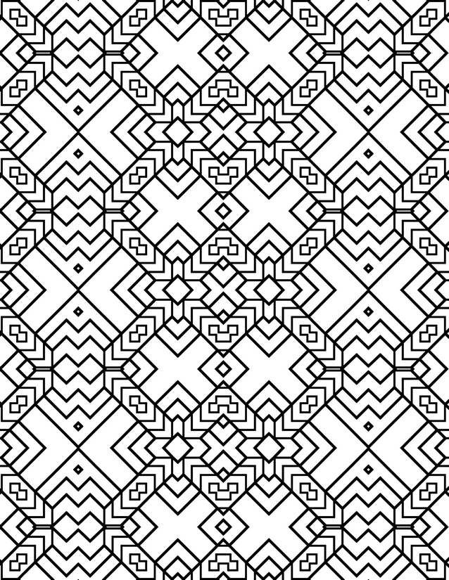 Chevron Diamond Medallion Coloring Page, Stepped X Repeat