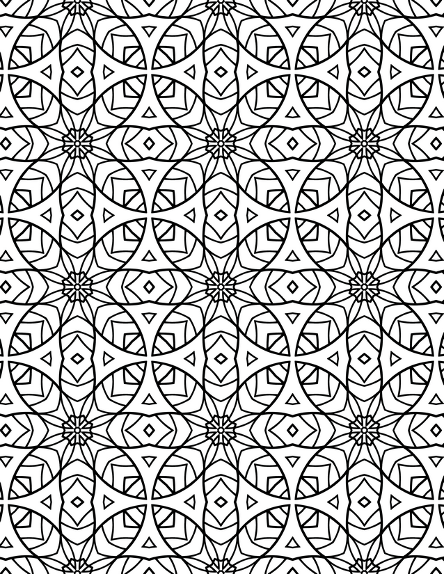 Circle and Diamond Grid Coloring Page, Interlocking Ovals and Nested Squares