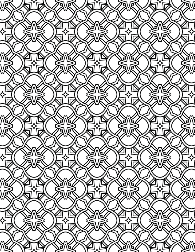 Circle and Star Burst Coloring Page, Layered Four-Point Stars