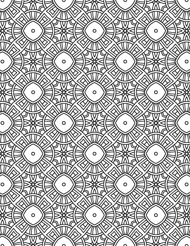 Circle and Star Medallion Coloring Page, Interlocking Arcs