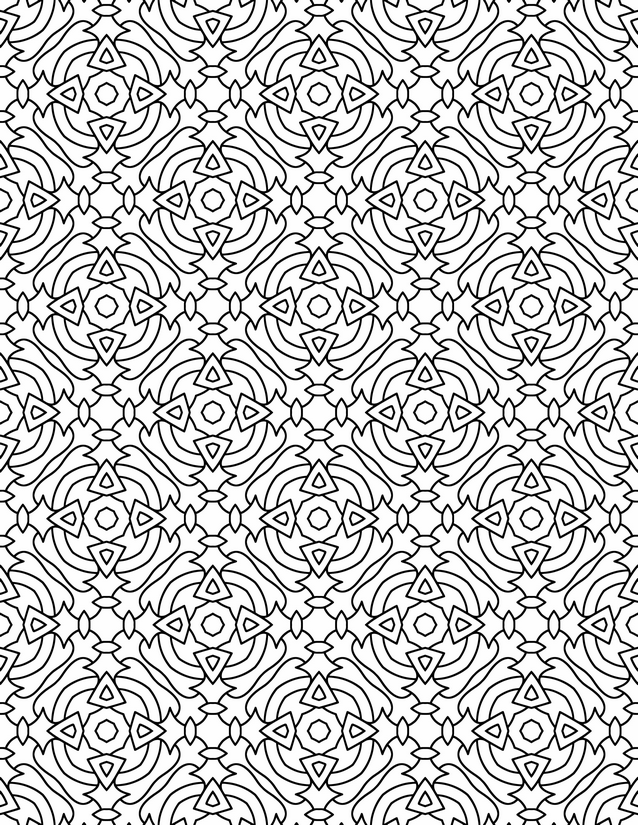 Circle and Triangle Star Tile Coloring Page, Dense Repeating Grid