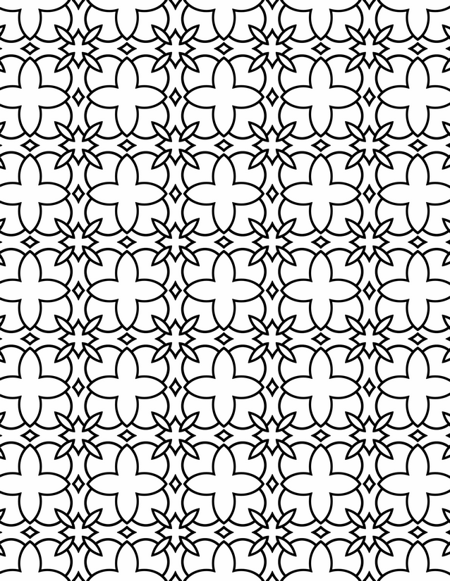 Circle Cross Lattice Coloring Page, Curved Petals and Diamond Nodes