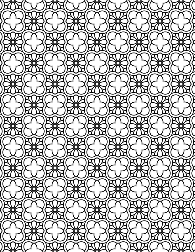 Circle Quatrefoil Grid Coloring Page, Interlocking Rings and Clover Centers