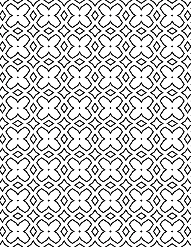 Clover Lattice Grid Coloring Page, Curved Petals and Diamond Accents