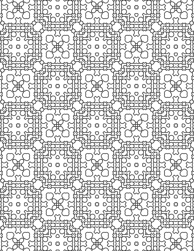 Clover Square Grid Coloring Page, Dense Repeating Tile