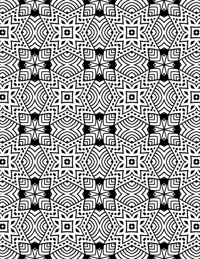Concentric Arc and Square Tile Coloring Page, Dots and Nested Lines