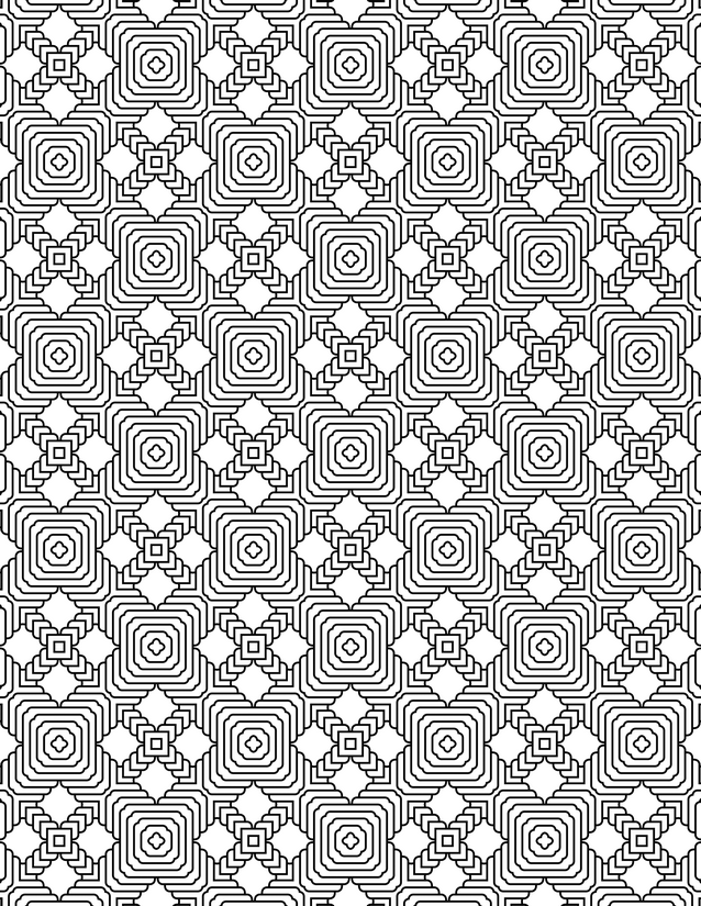 Concentric Square Tile Coloring Page, Nested Rounded Squares