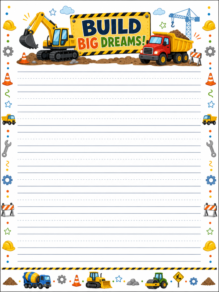 Construction Vehicles Stationery Boys Girls