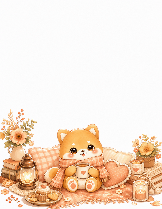 Cozy Fox Stationery, Scarf and Warm Cup by Candlelight
