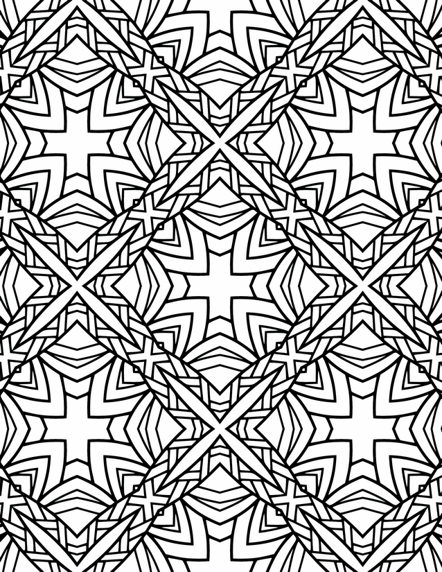 Cross and Star Grid Coloring Page, Nested Angular Lines