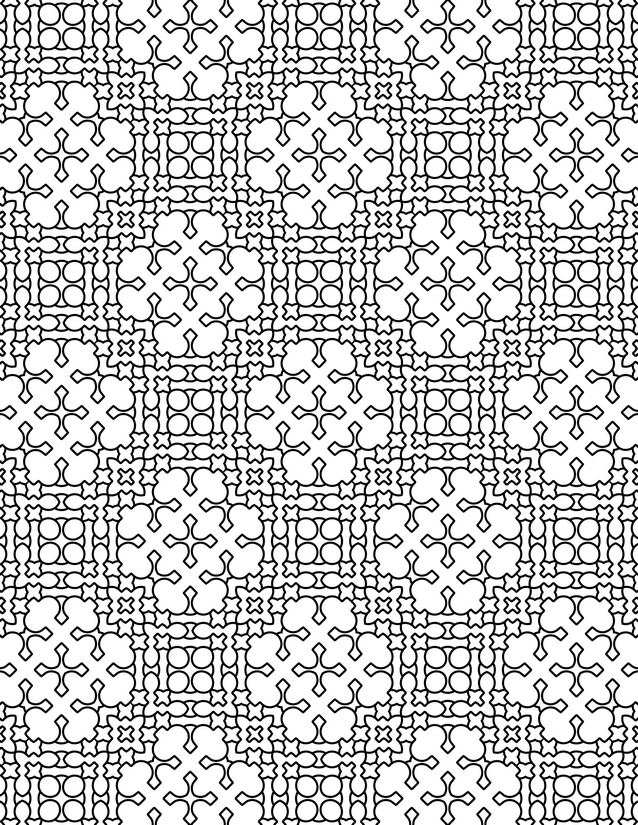 Cross Circle Lattice Coloring Page, Interlocking Curves and X Motifs