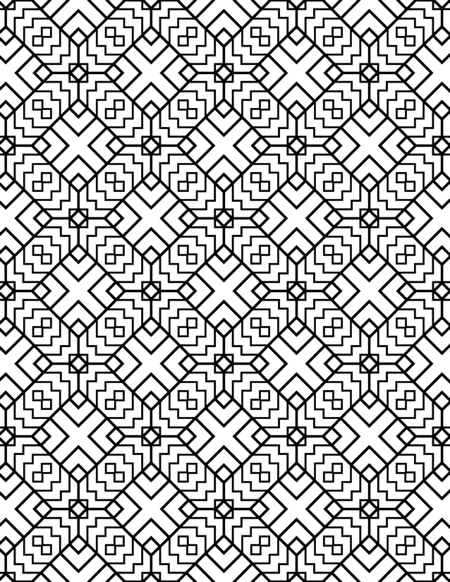 Cross Floral Diamond Grid Coloring Page, Layered Lines