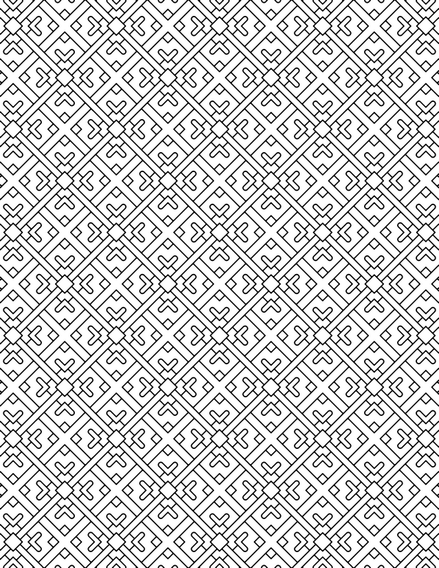 Cross Heart Lattice Coloring Page, Diagonal Grid with Interlocking Motifs