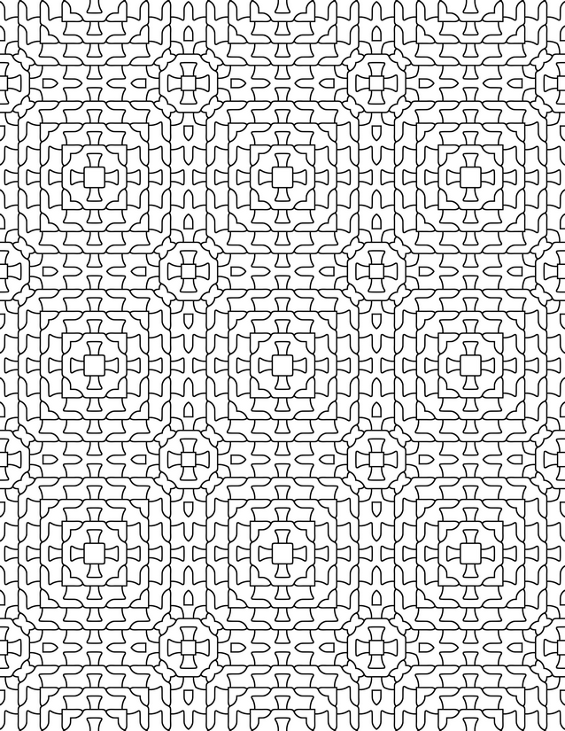 Cross Medallion Grid Coloring Page, Layered Tile Pattern