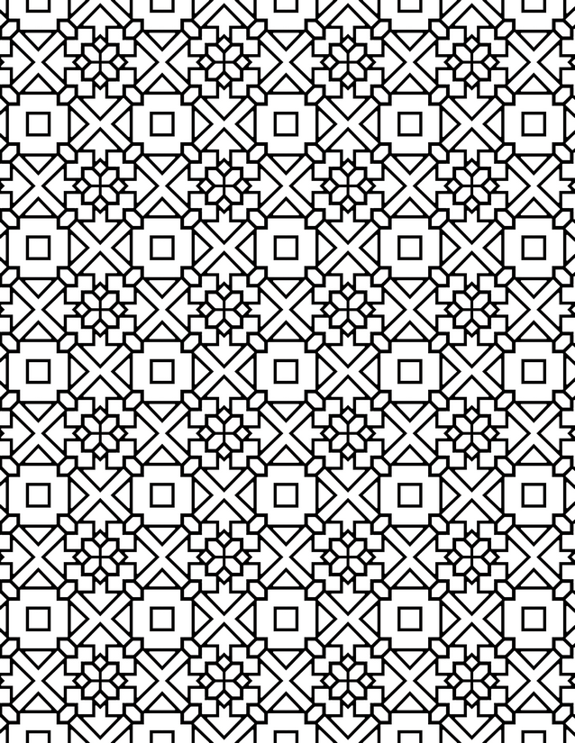 Cross Square Floral Grid Coloring Page, Repeating Tile Pattern