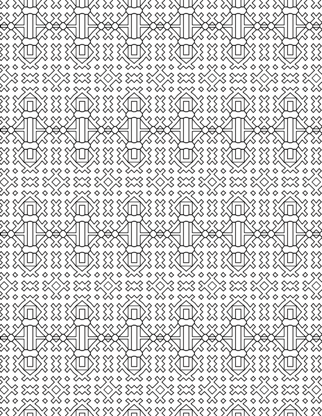 Cross Square Medallion Coloring Page, Nested Rectangles and X Fill