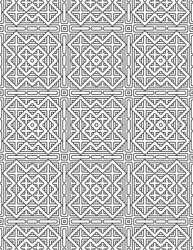 Cross Square Panel Grid Coloring Page, Rounded Details Throughout