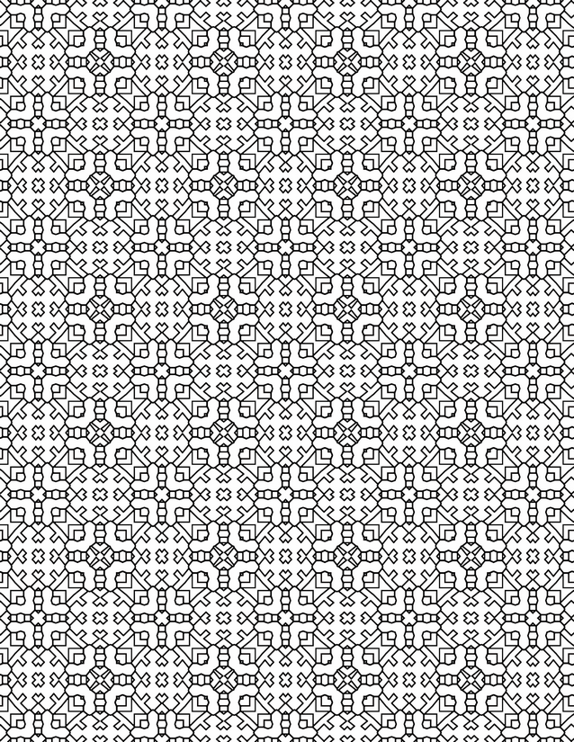 Cross Stitch Grid Coloring Page, Dense X and Square Motifs