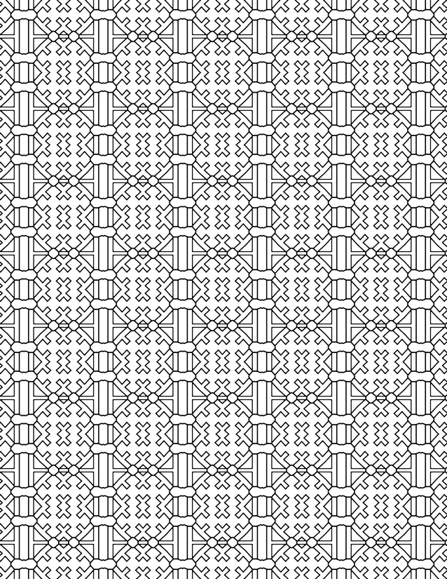 Cross Tile Grid Coloring Page, X Clusters and Octagon Centers
