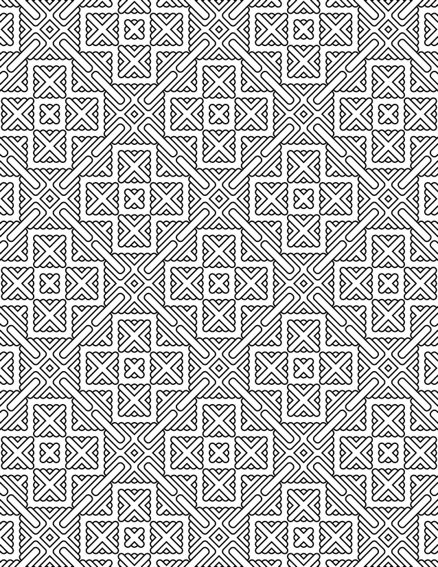 Cross X Square Grid Coloring Page, Rounded Corner Tiles