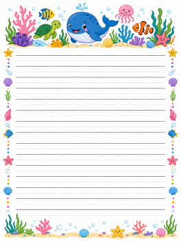 Cute Sea Creatures Handwriting Paper