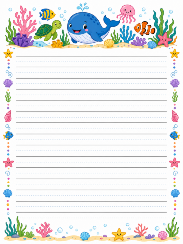 Cute Sea Creatures Handwriting Paper