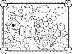 Cute Sun Birdhouse Flowers
