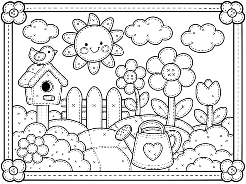 Cute Sun Birdhouse Flowers