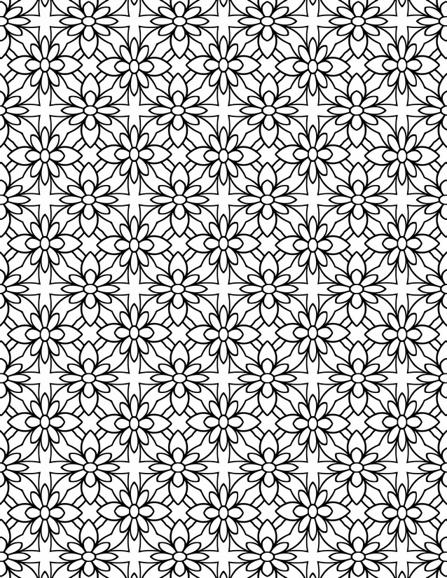 Daisy Grid Tile Coloring Page, Eight-Petal Blooms in Square Frames