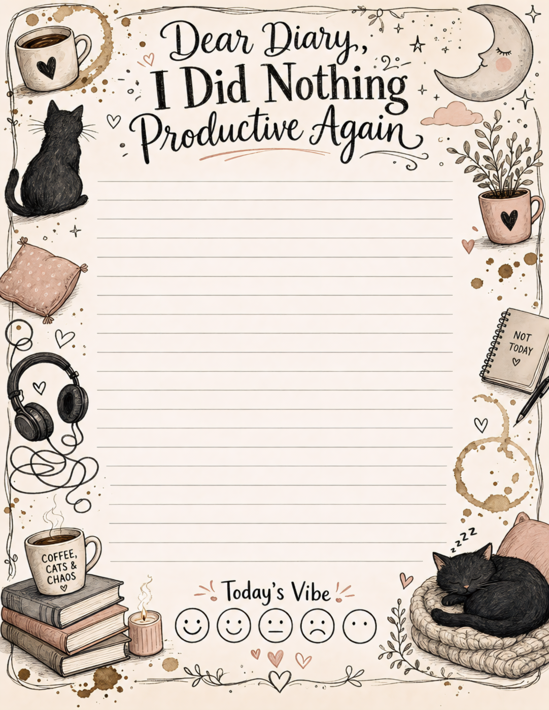 Dear Diary Journal Page Cat
