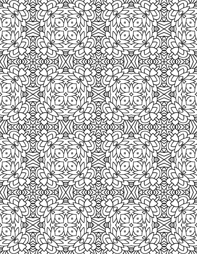 Dense Petal and Lotus Fill Coloring Page, Repeating Symmetrical Grid