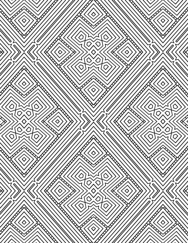 Diamond and Cross Stitch Grid Coloring Page, Concentric Diamonds with X Motifs
