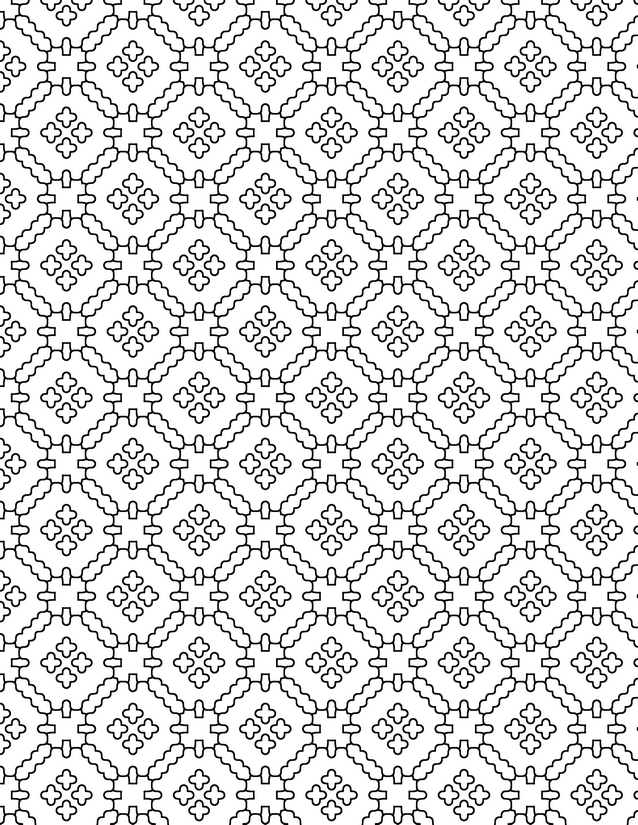 Diamond Clover Lattice Coloring Page, Repeating Four-Petal Centers