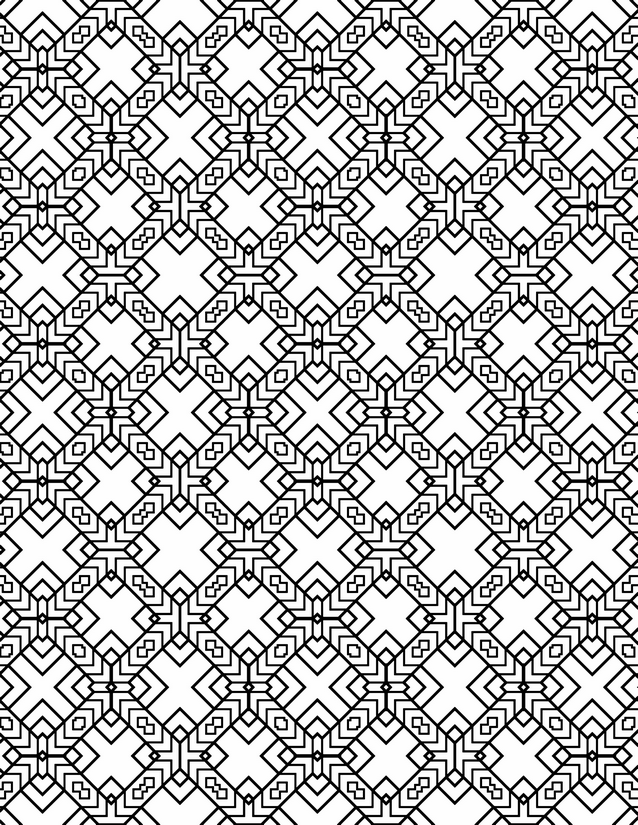 Diamond Cross Medallion Coloring Page, Stepped Corners and Nested Squares