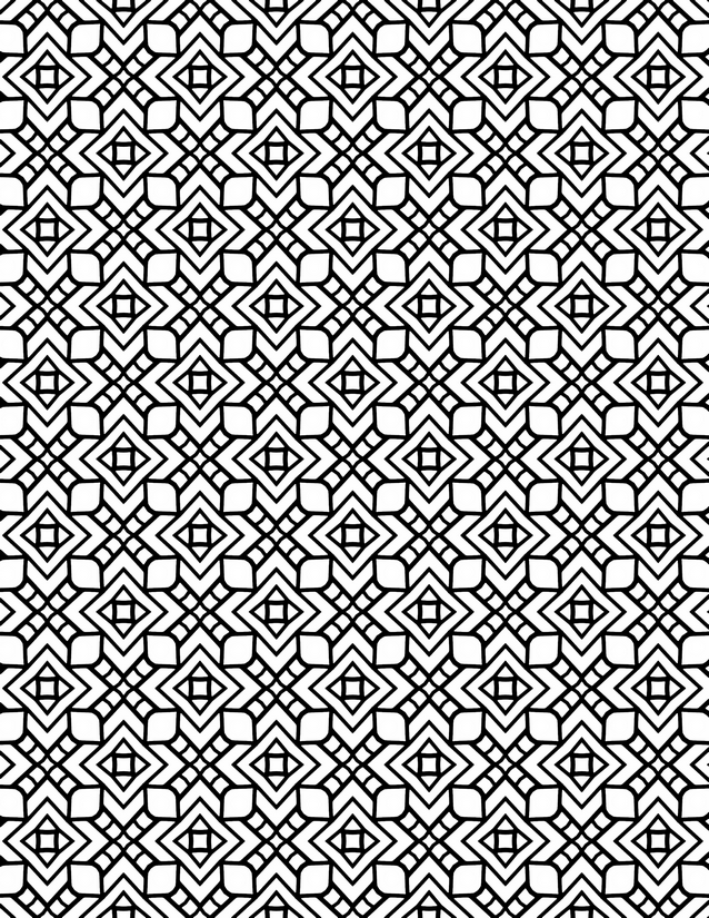 Diamond Lattice Tile Coloring Page, Nested Squares and Rounded Corners