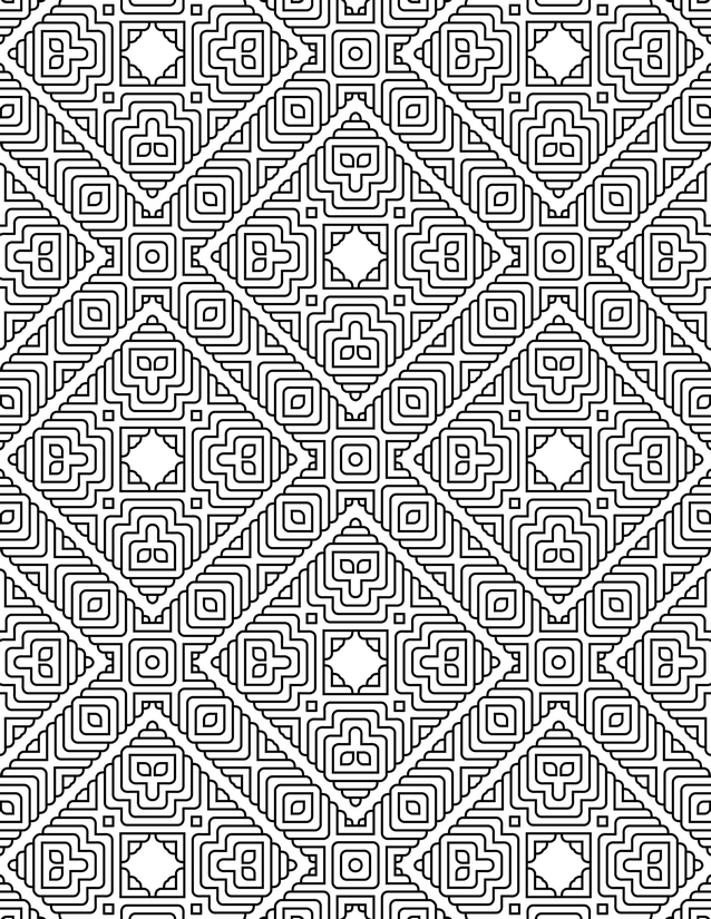 Diamond Medallion Grid Coloring Page, Nested Motifs and Tiled Repeats