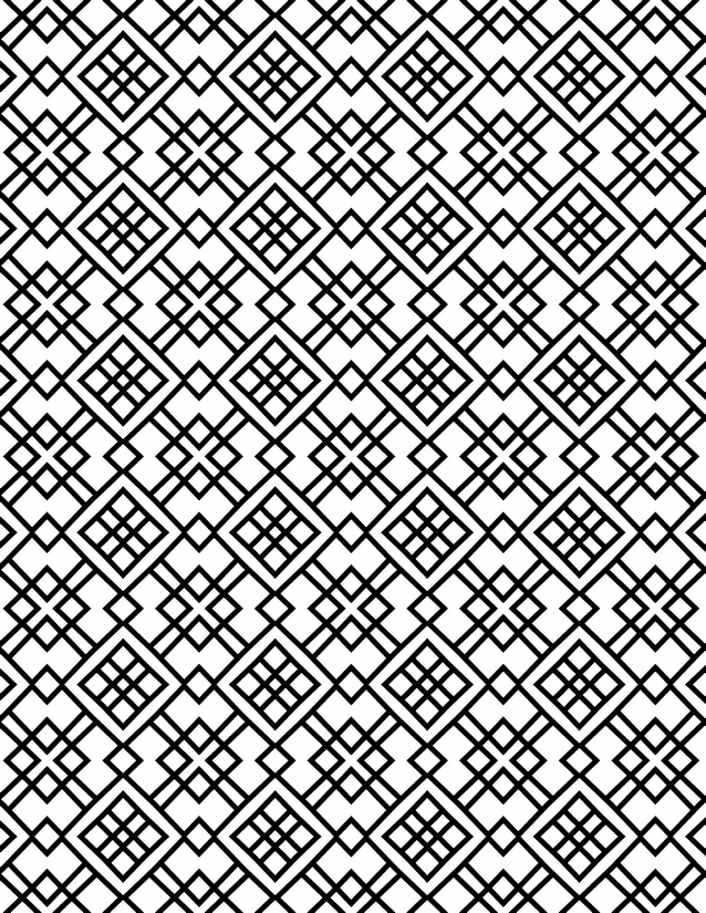 Diamond Square Cross Grid Coloring Page, Nested Squares and Cross Forms