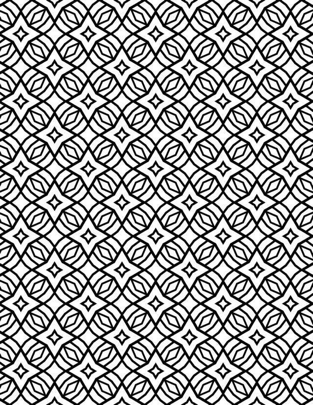 Diamond Star Circle Coloring Page, Interlocking Repeat