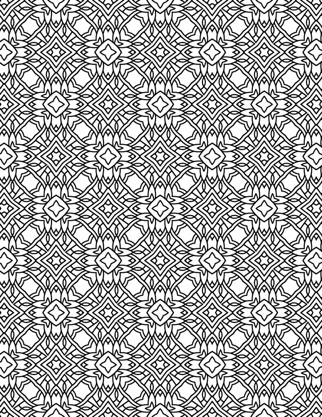 Diamond Star Lattice Coloring Page, Pointed Petals and Nested Squares