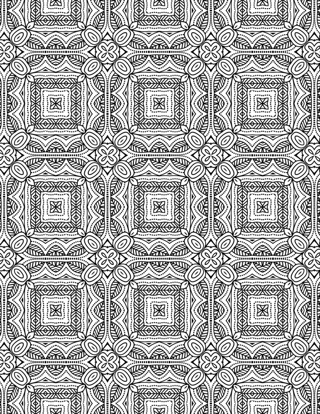 Dotted Square and Oval Tile Coloring Page, Nested Frames with Leaf Corners