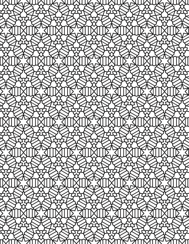 Eight Point Star Mosaic Coloring Page, Dense Interlocking Grid