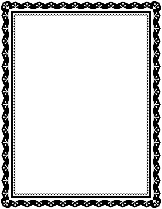 Fleur de Lis Border Page, Black Scallop and Sprig Frame